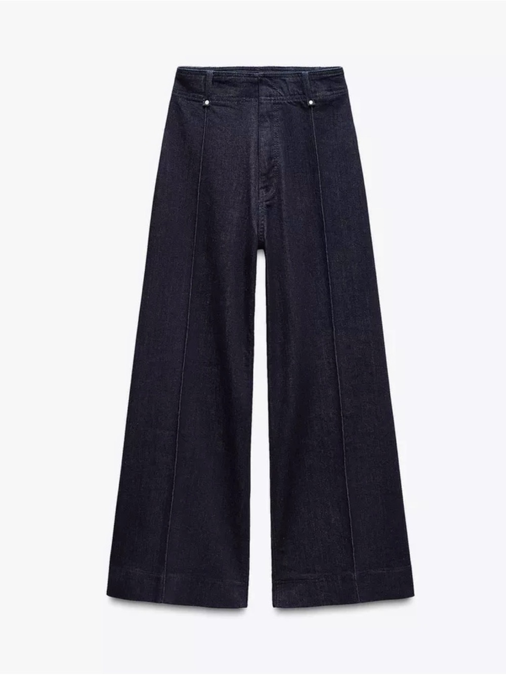Zara Wide Leg Front Seam Dark Navy Jeans Pockets Zipper Size 4    (LIKE NEW)